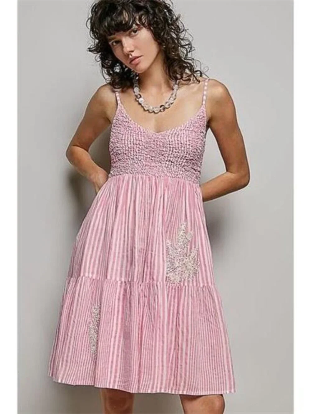POL Striped Smocked Embroidered Mini‎ Dress - Picture 2 of 6